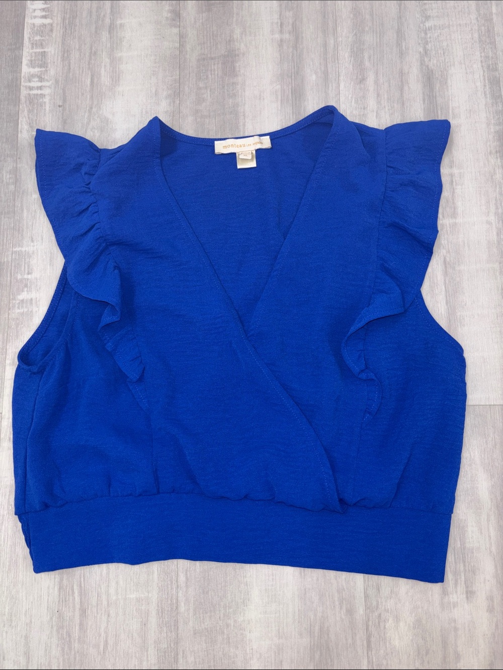 Monteau Cobalt Blue Ruffle Wrap Tank XLarge